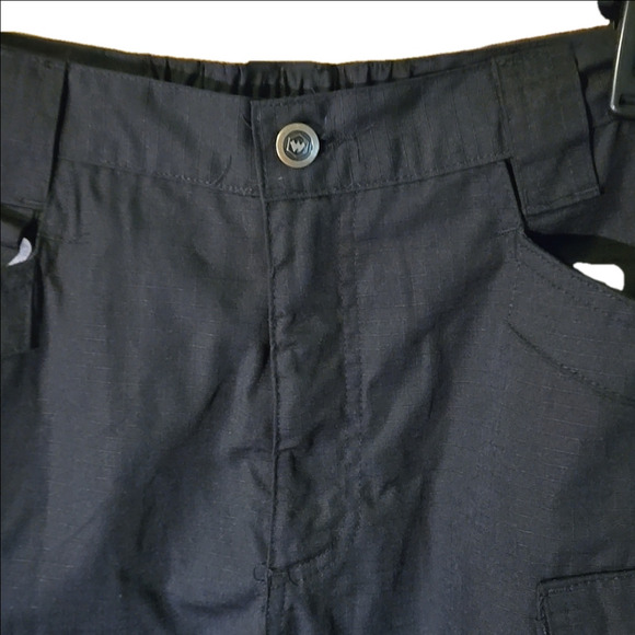 W "Multi-Bag" Unisex Black Ripstop Stretch Waist Tactical Cargo Pants Size L - Picture 3 of 16